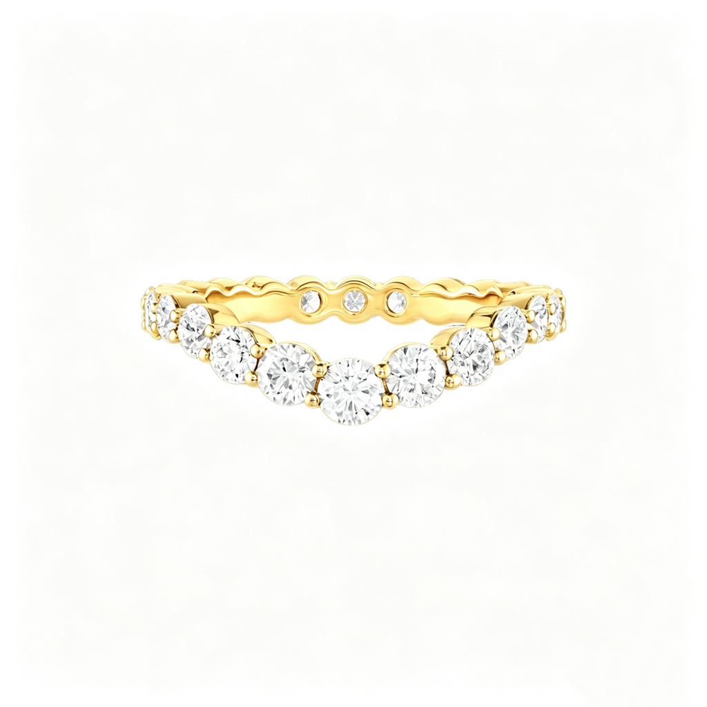 IGI Certified 18K Gold Lab Grown Diamond Fashion Ring with V-Shaped Wave Band Full Diamond Round Cut DEF VS Eco-Friendly