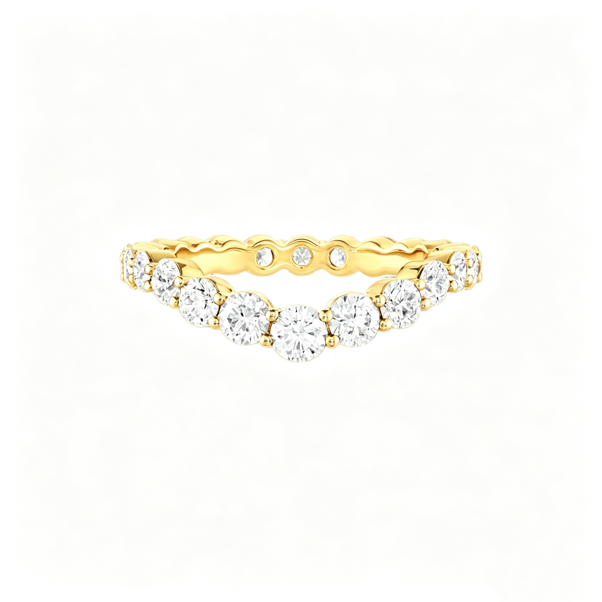 IGI Certified 18K Gold Lab Grown Diamond Fashion Ring with V-Shaped Wave Band Full Diamond Round Cut DEF VS Eco-Friendly