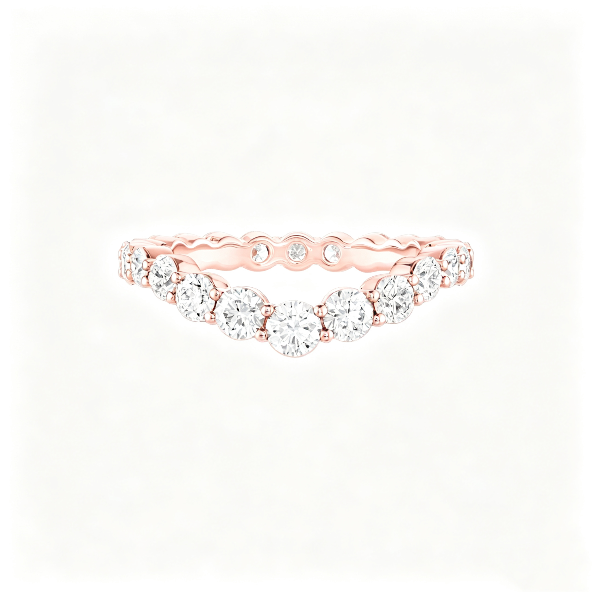 IGI Certified 18K Gold Lab Grown Diamond Fashion Ring with V-Shaped Wave Band Full Diamond Round Cut DEF VS Eco-Friendly