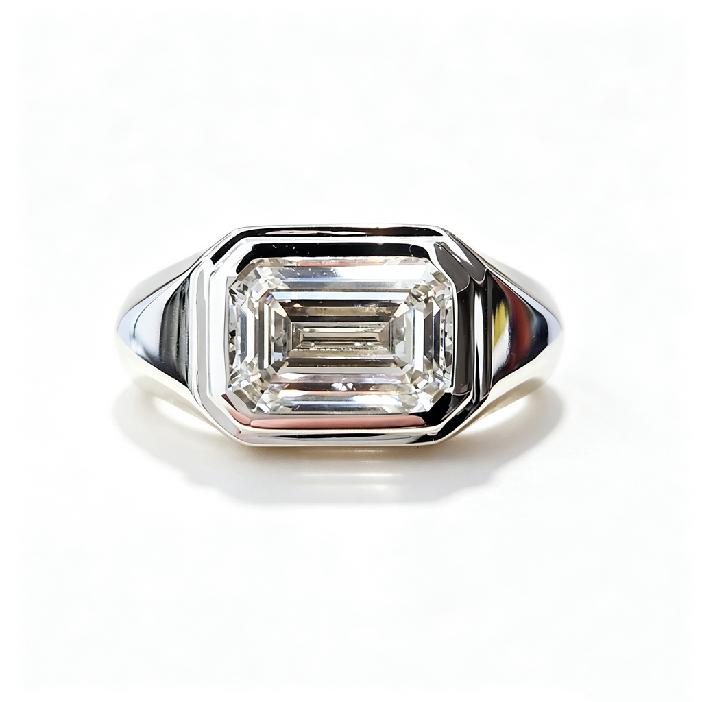 Men's Ring with IGI Certified 3 Carats D VVS2 Emerald Cut Lab Grown Diamond 18K/14K Gold  for Daily Wear