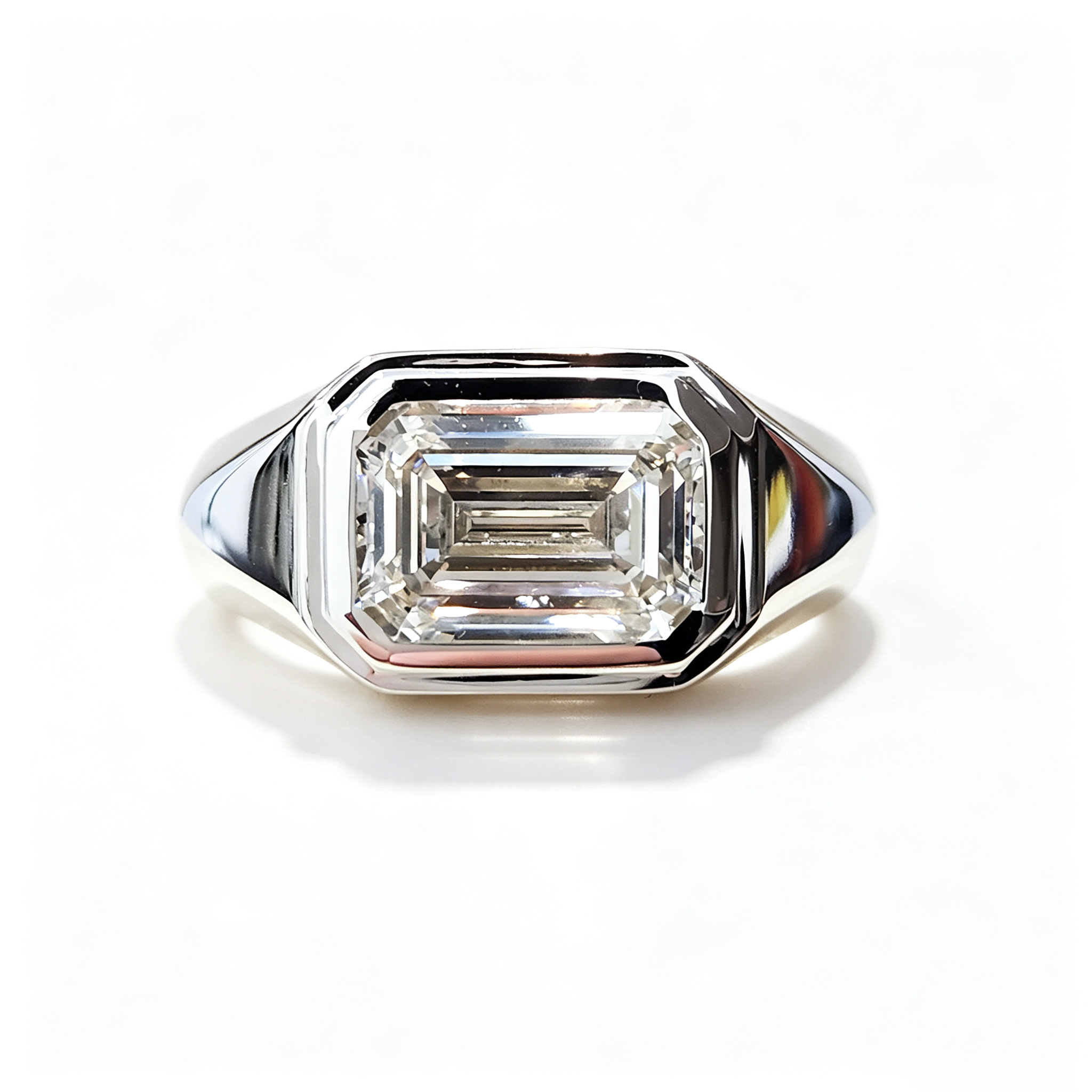 Men's Ring with IGI Certified 3 Carats D VVS2 Emerald Cut Lab Grown Diamond 18K/14K Gold  for Daily Wear