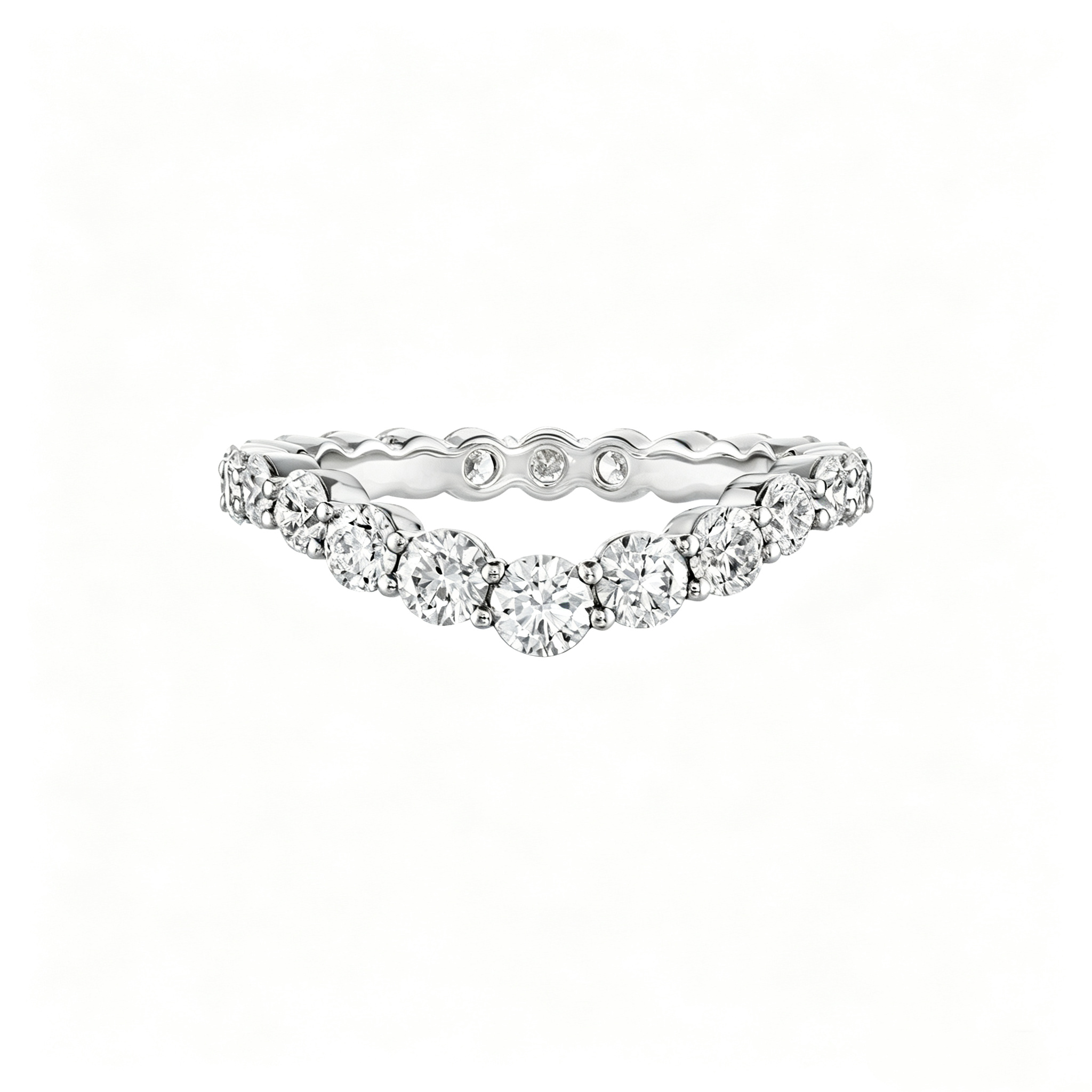 IGI Certified 18K Gold Lab Grown Diamond Fashion Ring with V-Shaped Wave Band Full Diamond Round Cut DEF VS Eco-Friendly