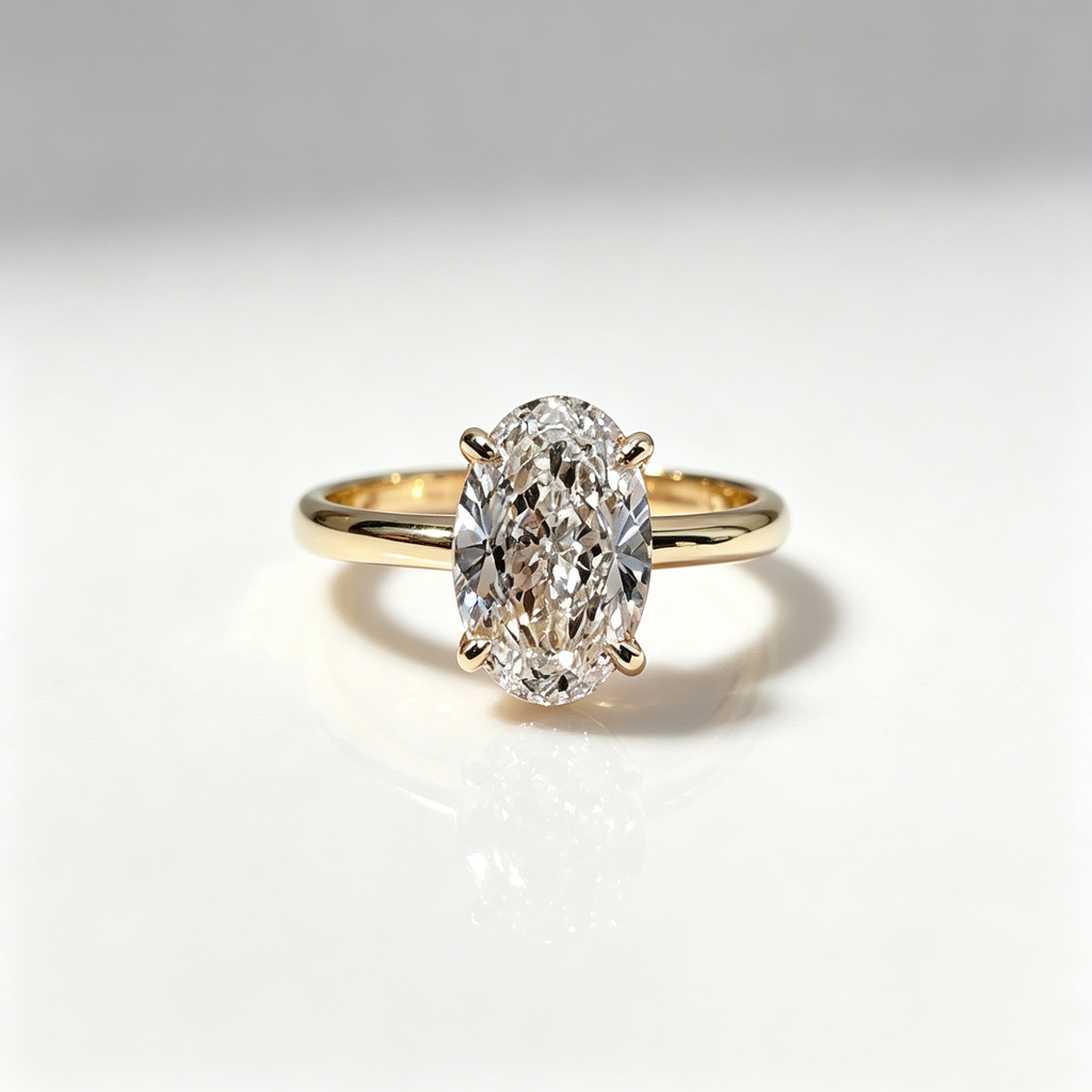 IGI Certified Oval-Shaped Laboratory-Created Large Diamond D VVS2 3ct with 18K/14K Four-Prong Women's Wedding Ring