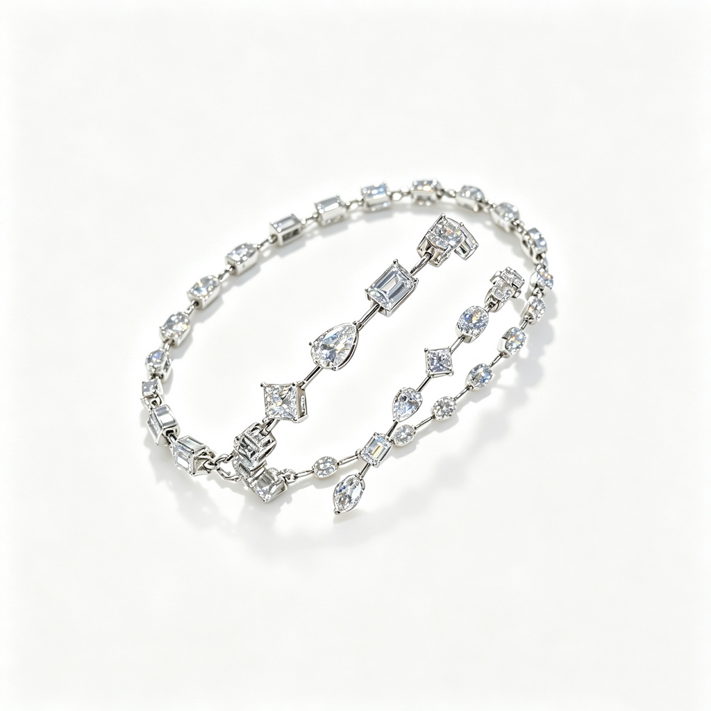 IGI Certified Multi-Shaped Irregular Lab-Grown Diamond Bracelet with VVS CVD HTHP Synthetic diamond 14K Gold for Unisex Pear Cut 3.75*5.75mm Oval Cut 3.80*5.30mm Emerald Cut 3.8*5.4mm Princess Cut 2.8*2.8mm