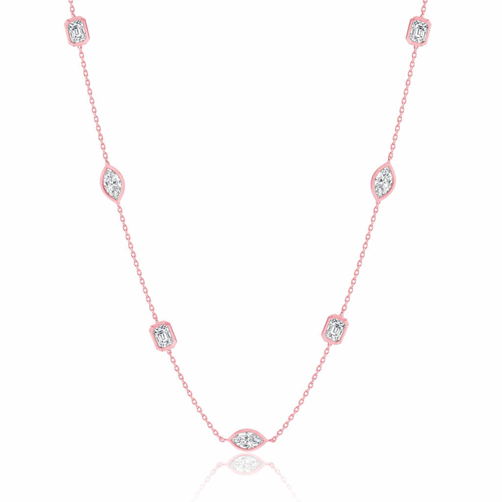 IGI Certifited18k Solid Gold Lab Grown Diamond Necklace with Marquise Cut(3*6mm) and Emerald Cut(3*5mm) for Elegant Women's Fine Jewelry