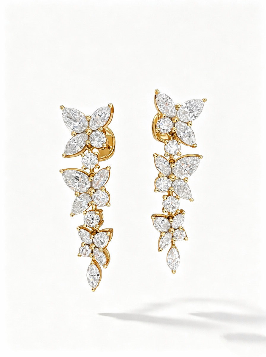 IGI Certified 14K 18K Gold Pear and Marquise Cut HPHT CVD Lab Grown Diamond Earrings