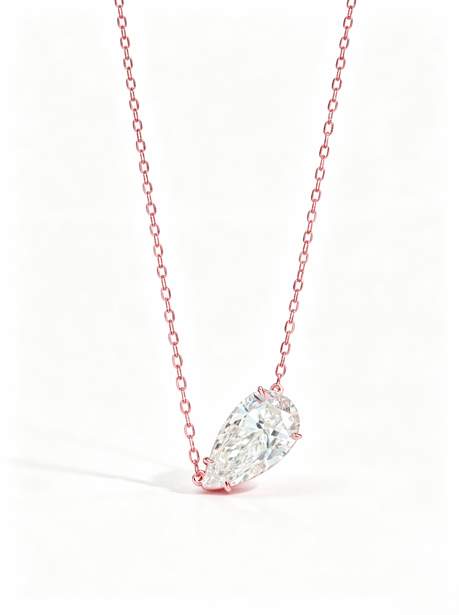 IGI Certified Lab Grown diamond Necklace with 3ct CVD D VVS2 Pear Cut  Synthetic Stone Custom 18k 14k Gold Pendant for Wedding