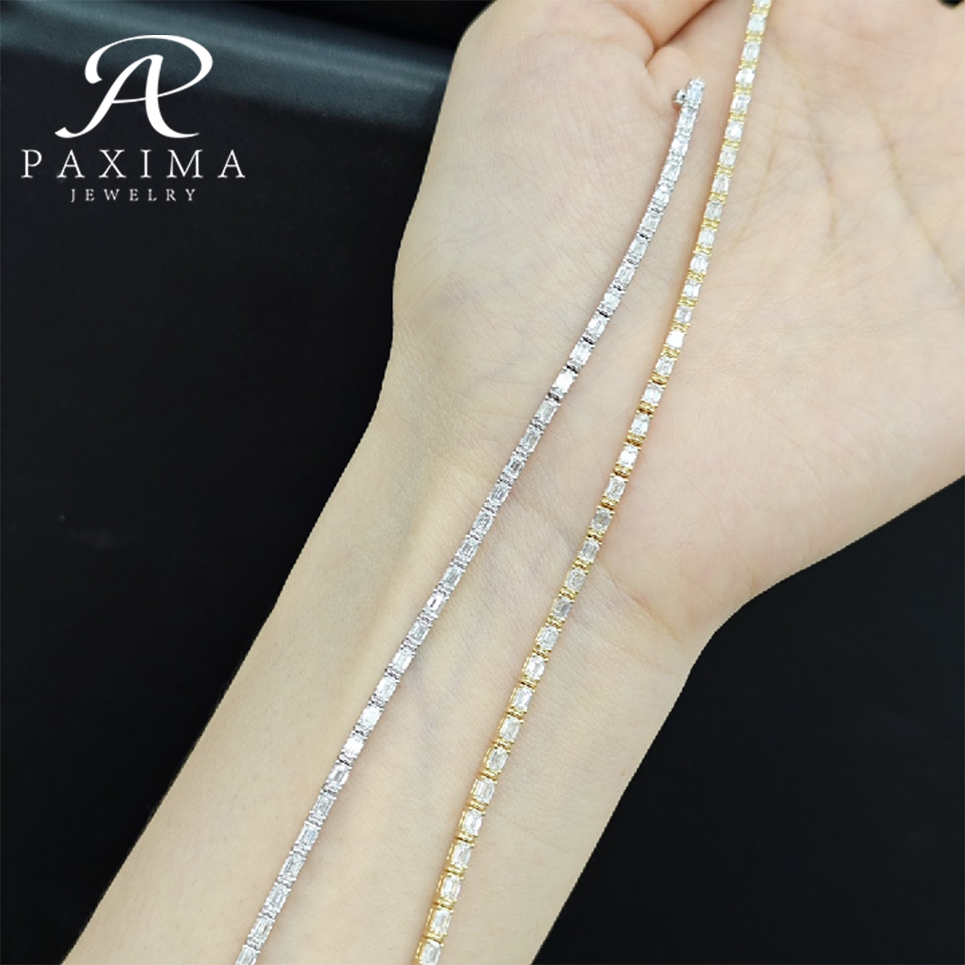 18K Soild Gold IGI Certified Lab Grown Diamond Tennis Bracelet  Emerald Cut 3.8*5.4mm 0.5ct  DEF VVS VS East-west
