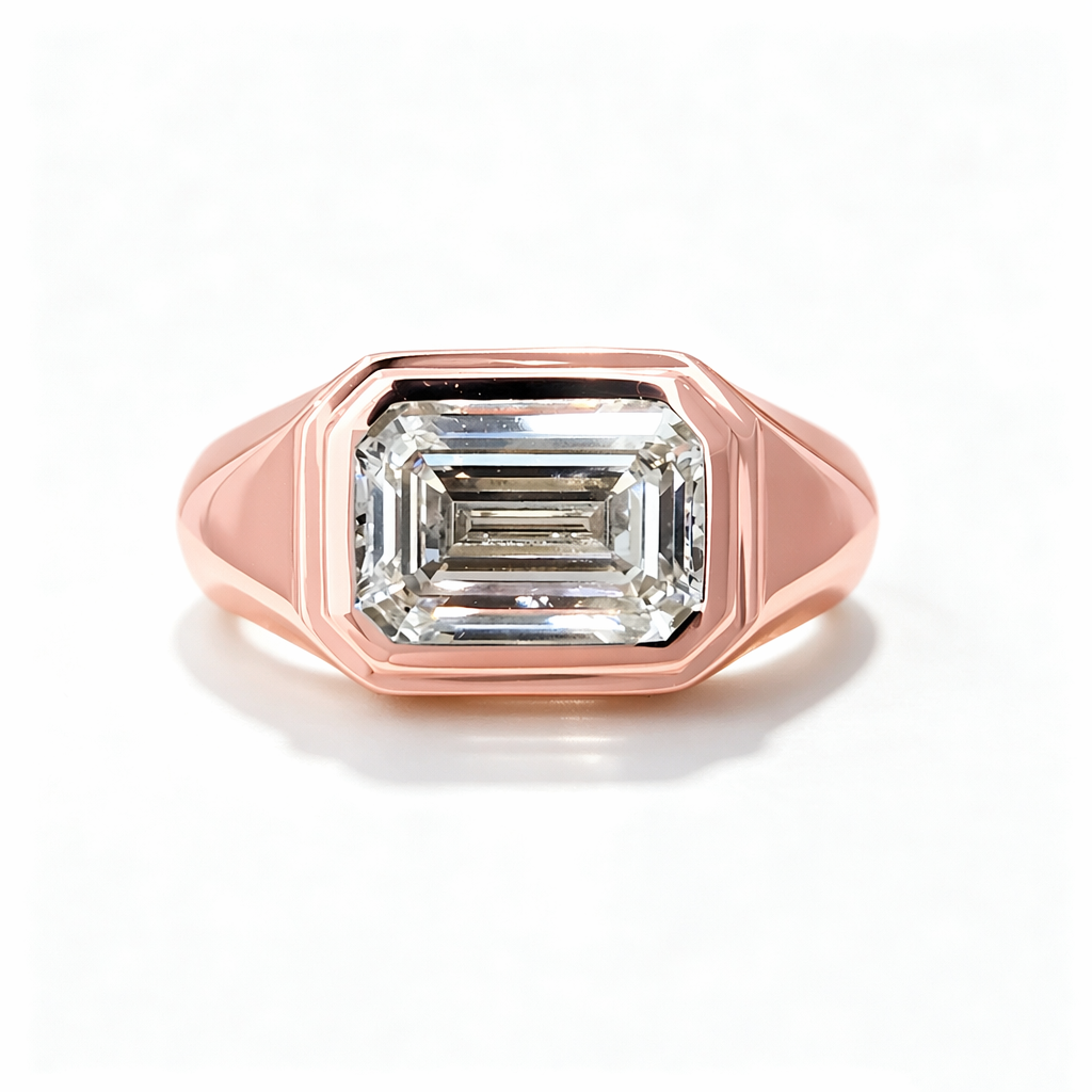 Men's Ring with IGI Certified 3 Carats D VVS2 Emerald Cut Lab Grown Diamond 18K/14K Gold  for Daily Wear