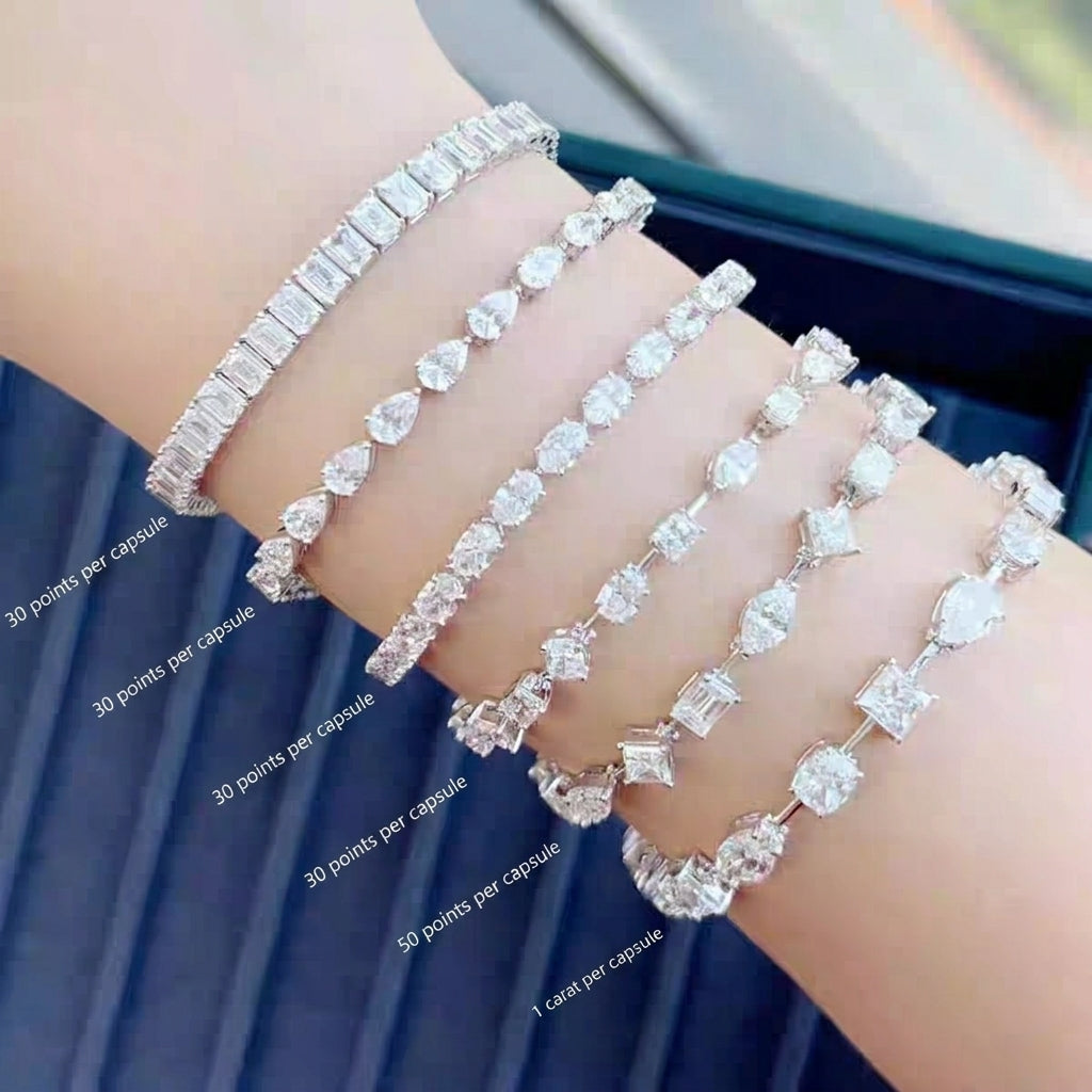 Custom Exquisite 14K 18K Pear Oval Emerald Princess Cut Each 0.5CT Lab-Grown Diamond Tennis Bracelet with IGI Certified for Daily Wear