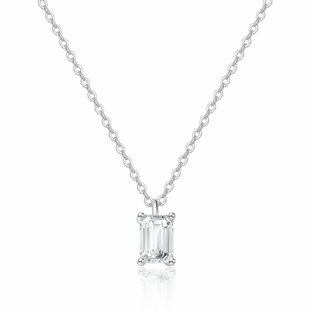 IGI Certified Lab Grown Diamond Necklace with 18k Solid Gold Emerald Cut 1ct D VVS2 Solitaire Pendant for Luxury Wedding Jewelry Collection