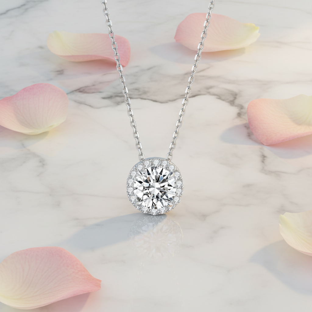 IGI Certified 18k Solid Gold Fine Jewelry Necklaces with Lab Grown Diamond Round Brilliant Cut 1ct D Color VVS2 Clarity for Women