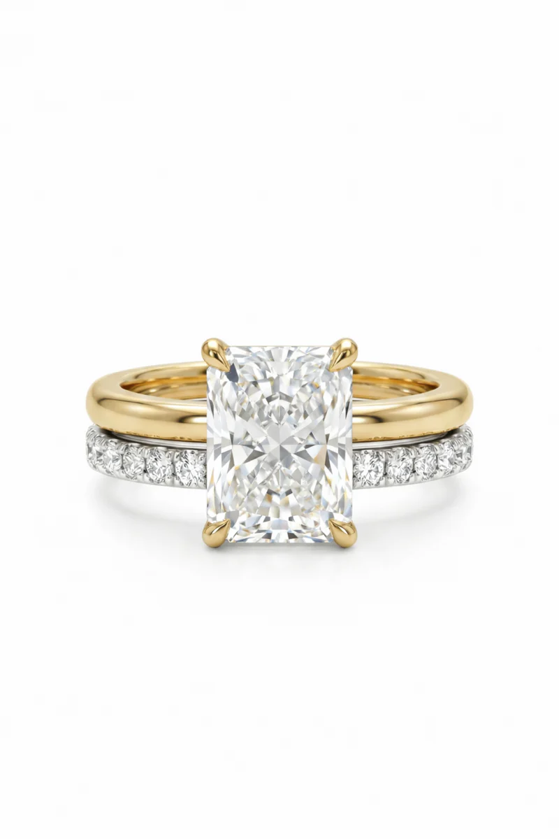 Lab Grown Diamond Engagement Ring with IGI Certified 3 Carats D VVS2 Radiant Cut CVD 18K 14K  for Women