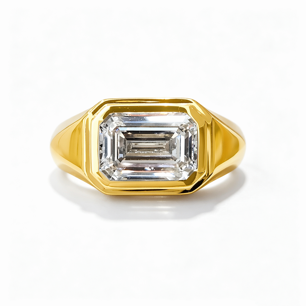 Men's Ring with IGI Certified 3 Carats D VVS2 Emerald Cut Lab Grown Diamond 18K/14K Gold  for Daily Wear