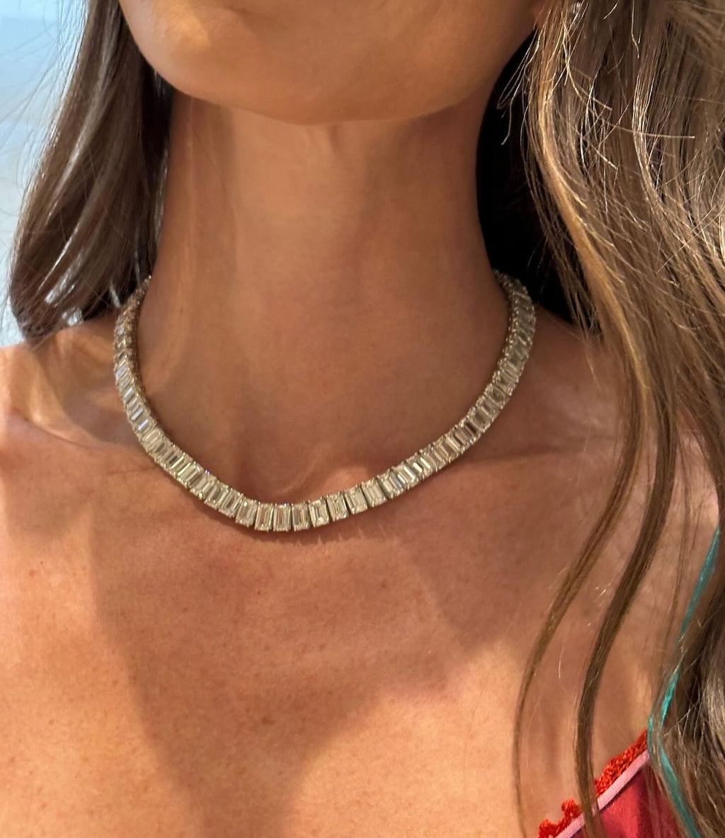 IGI Certified Tennis Necklaces with Lab Grown Diamond Emerald Cut 0.5ct DEF VVS for Elegant Women's Fine Jewelry