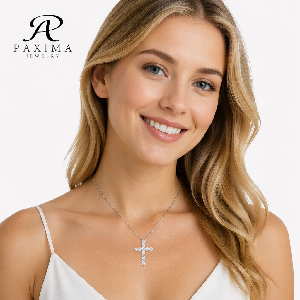 IGI Certified 18K Soild Gold Lab Grown Diamond Necklace with DEF VVS Round Brilliant Cut Cross Pendant