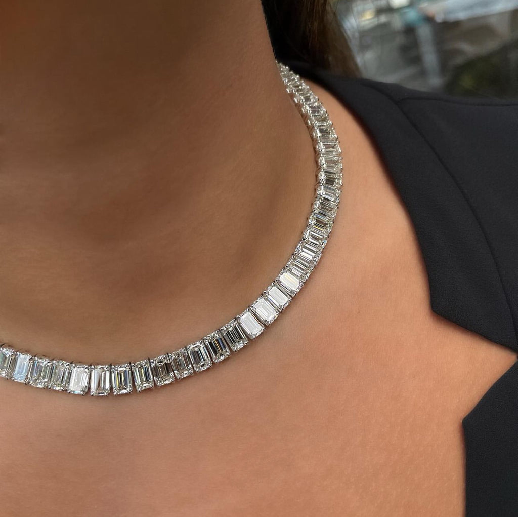 IGI Certified Tennis Necklaces with Lab Grown Diamond Emerald Cut 0.5ct DEF VVS for Elegant Women's Fine Jewelry
