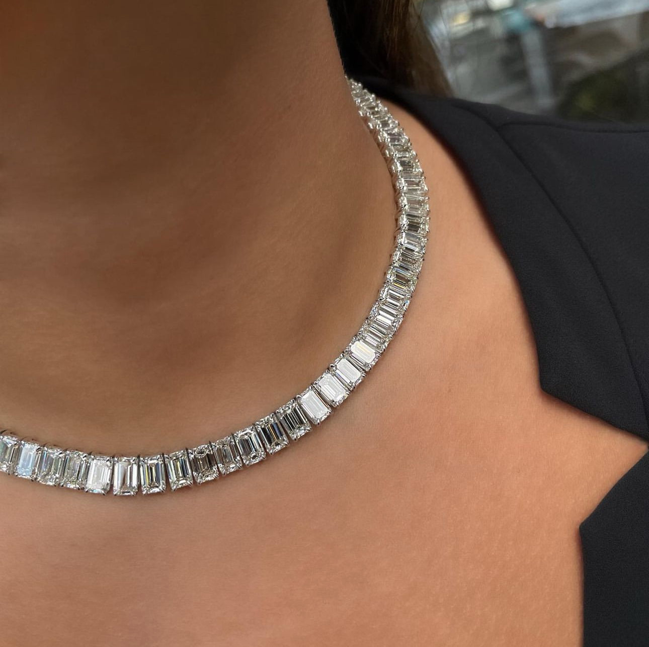 IGI Certified Tennis Necklaces with Lab Grown Diamond Emerald Cut 0.5ct DEF VVS for Elegant Women's Fine Jewelry