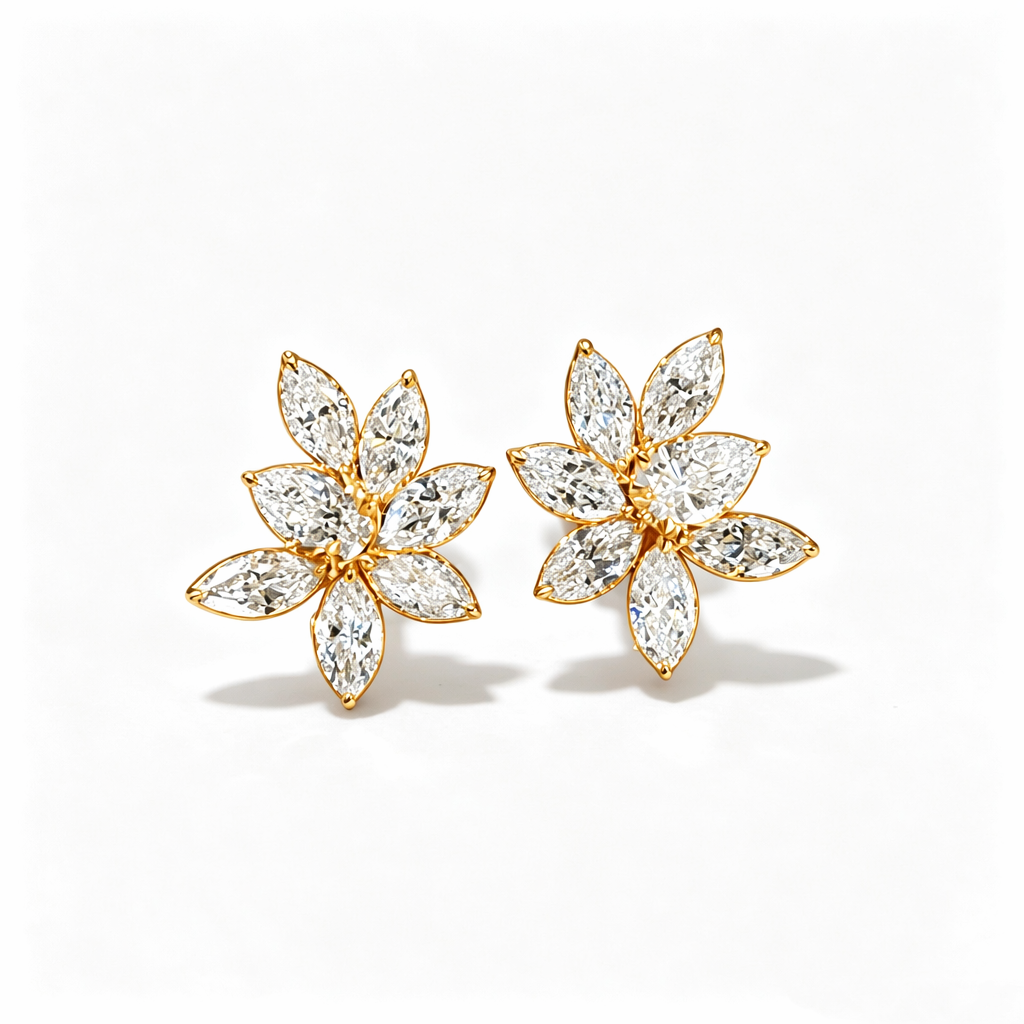 IGI Certified 14K 18K Gold Marquise Cut 2.5*4.5mm Lab Grown Diamond Earrings   Silver Flower Earrings Jewelry Women Hot