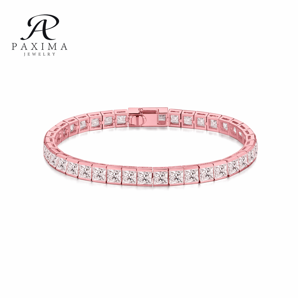 IGI Certified Lab Grown Diamond Tennis Bracelet with Princess Cut (2*2mm) DEF VVS HPHT 18K Gold for High End Jewelry Collection