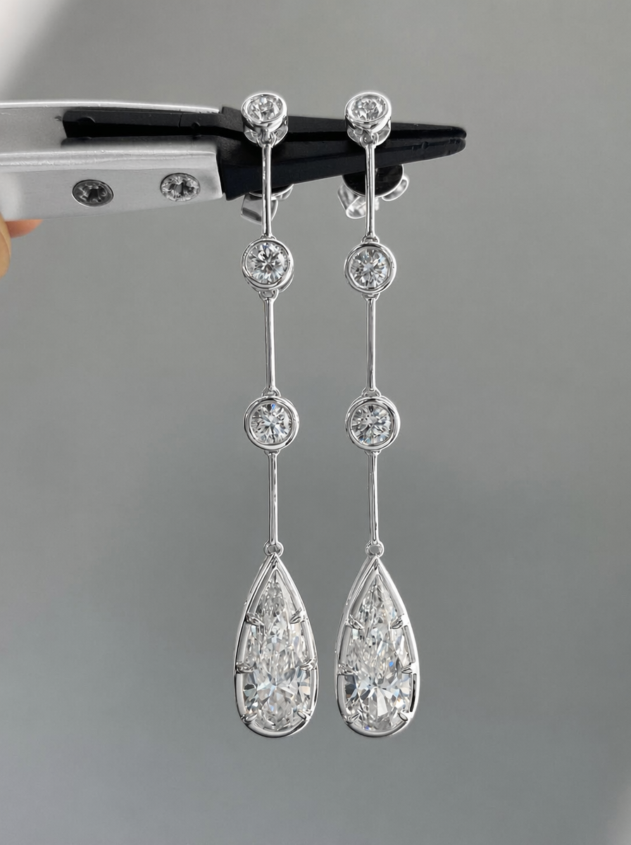 IGI Certified 14K 18K Gold Elongated Pear Cut HPHT CVD Lab diamond Drop Earrings 1CT DEF VVS