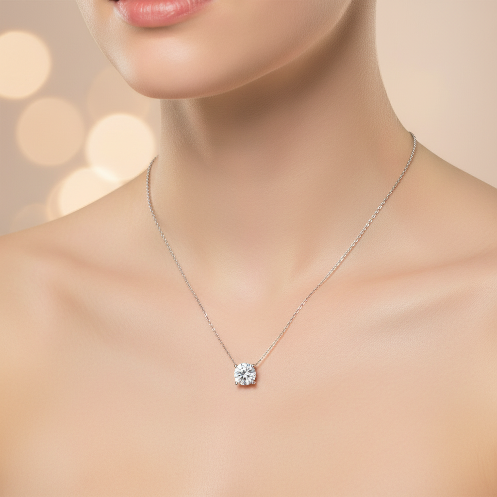 18k Gold Lab Grown Diamond Necklace with IGI Certified 3ct D VVS2 Solitaire Round Brilliant Cut for Elegant Day Wear