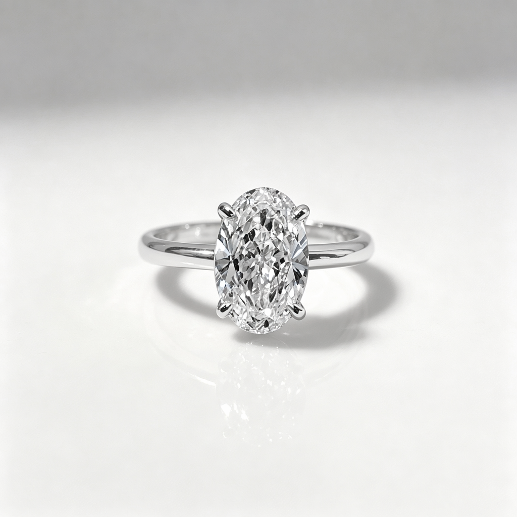 IGI Certified Oval-Shaped Laboratory-Created Large Diamond D VVS2 3ct with 18K/14K Four-Prong Women's Wedding Ring
