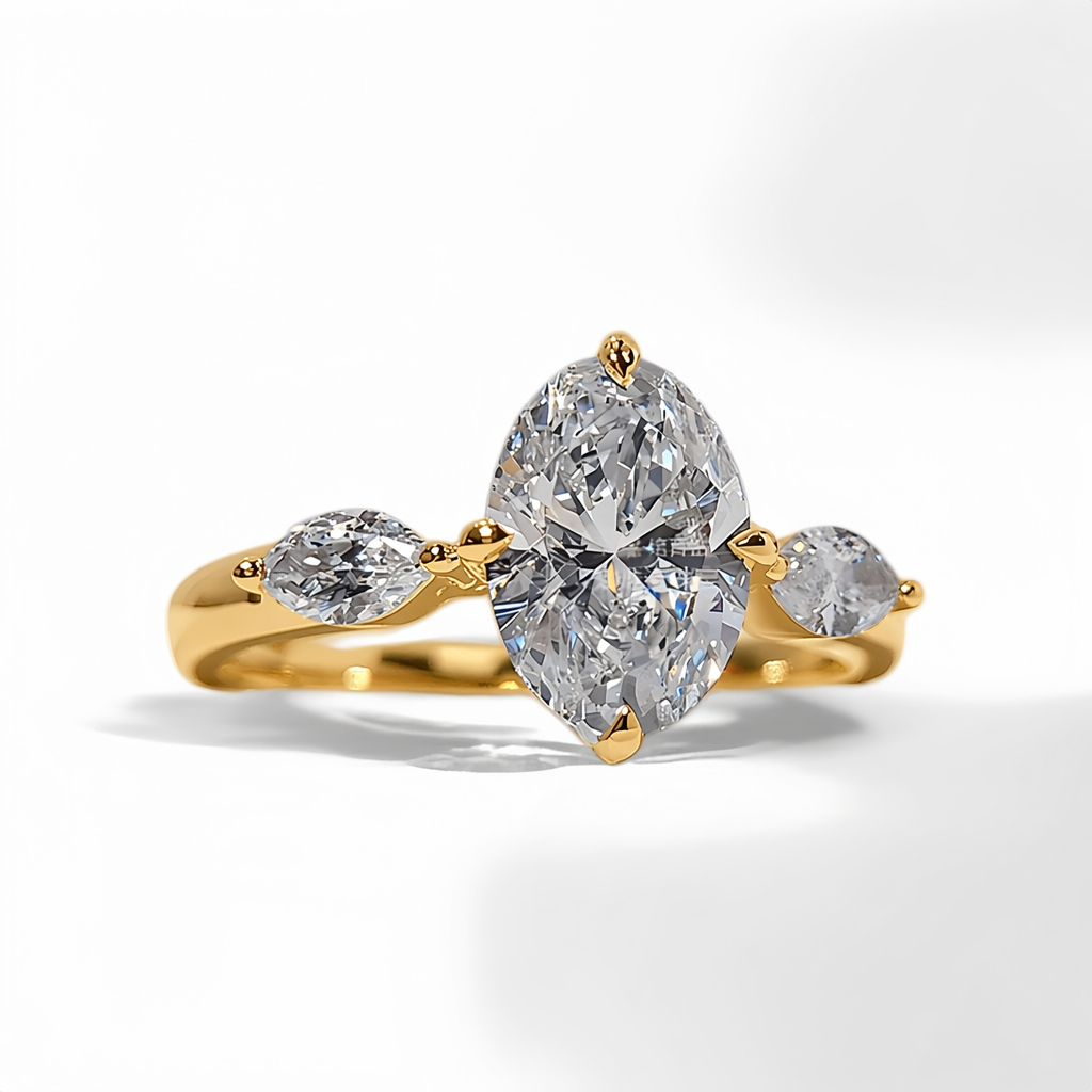 Three-stone Oval Cut Lab Grown Diamond Ring with IGI Certified 2 Carats D VVS2 18K for Wedding Customization