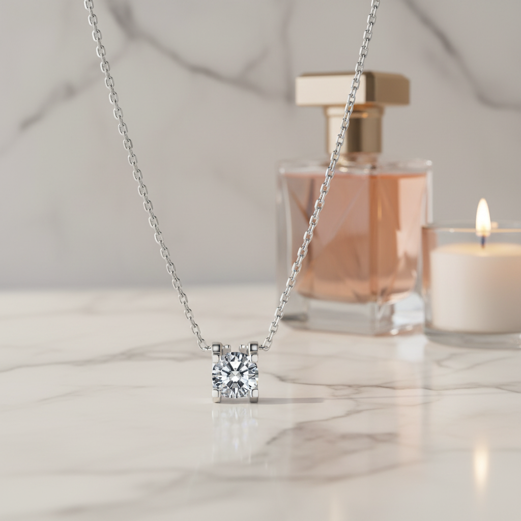 18k Gold Lab Grown Diamond Necklace with Solitaire IGI Certified 1ct D VVS2 Round Brilliant Cut Bull Head Style
