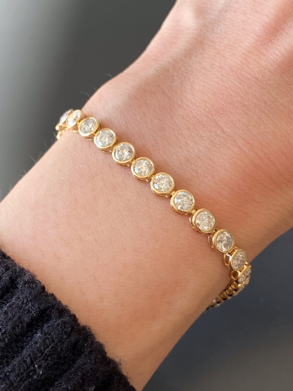 IGI Certified Lab Grown Diamond Tennis Bracelet 19K 14K 18K Gold Round Brilliant Cut 3.4mm