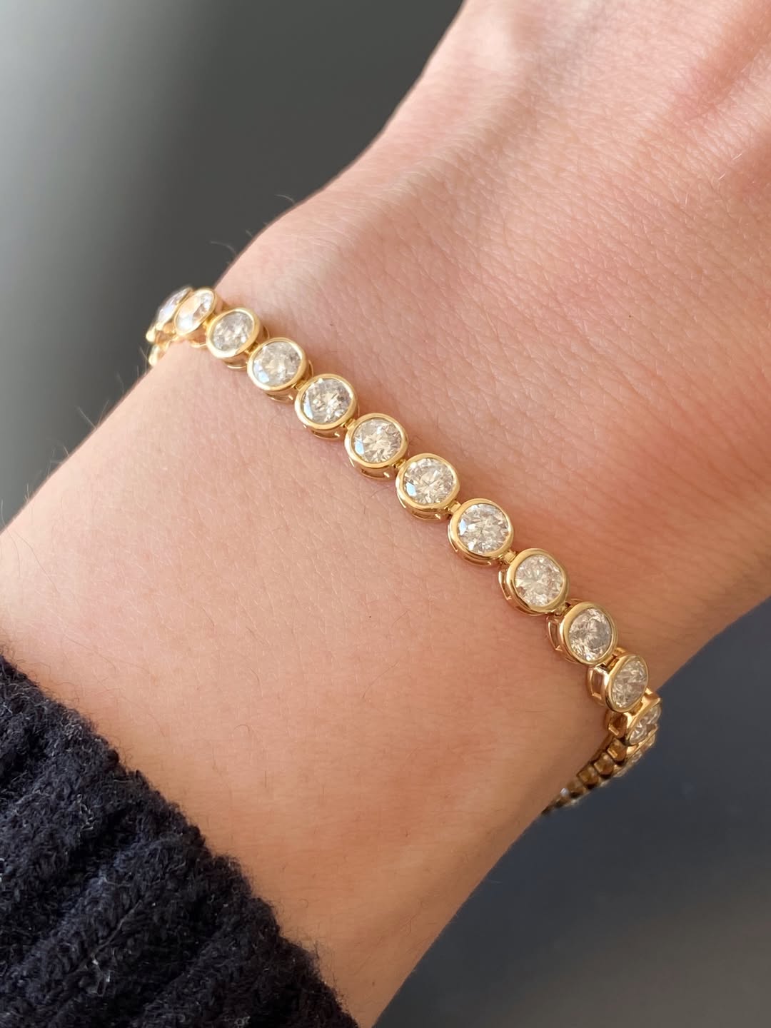 IGI Certified Lab Grown Diamond Tennis Bracelet 19K 14K 18K Gold Round Brilliant Cut 3.4mm
