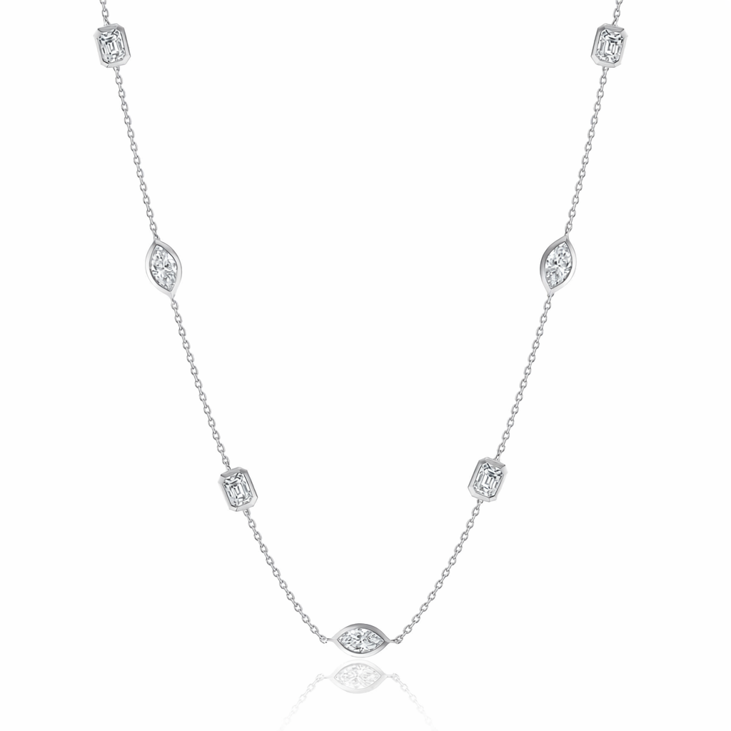 IGI Certifited18k Solid Gold Lab Grown Diamond Necklace with Marquise Cut(3*6mm) and Emerald Cut(3*5mm) for Elegant Women's Fine Jewelry