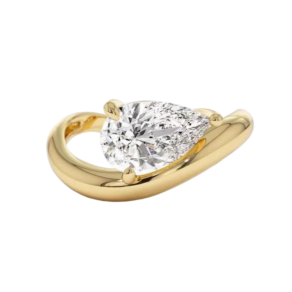 18K Gold Lab Grown Diamond Wedding Engagement Ring with 3ct Pear Cut D VVS2 IGI Certified for Bridal Proposal