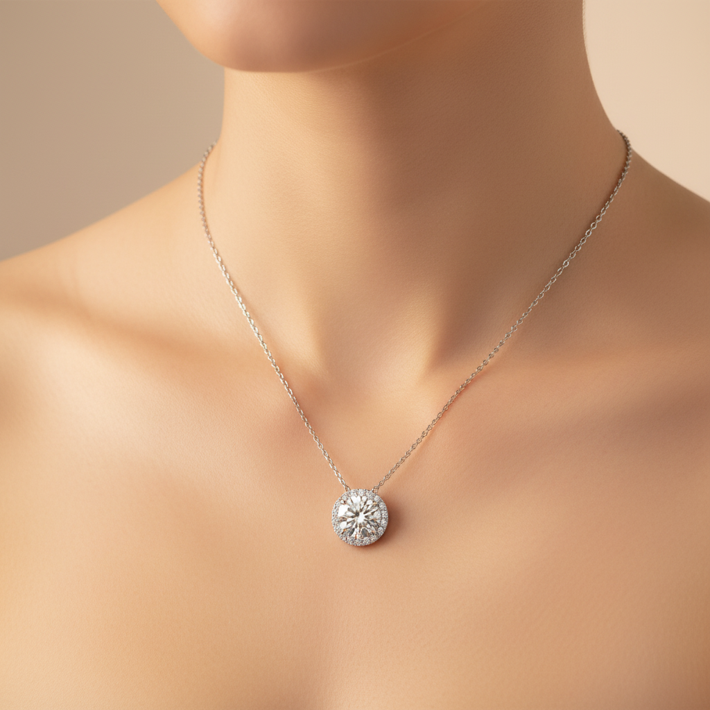 IGI Certified 18k Solid Gold Fine Jewelry Necklaces with Lab Grown Diamond Round Brilliant Cut 1ct D Color VVS2 Clarity for Women