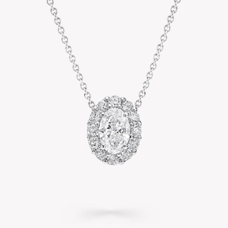 IGI Certified Lab Grown Diamond Necklace with Halo Setting 1CT D VVS2 Oval Cut 18K Solid Gold for Retro Bridal Jewelry