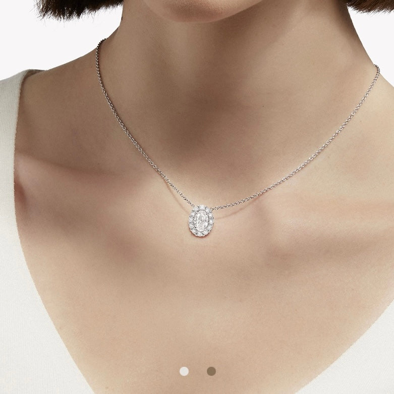 IGI Certified Lab Grown Diamond Necklace with Halo Setting 1CT D VVS2 Oval Cut 18K Solid Gold for Retro Bridal Jewelry