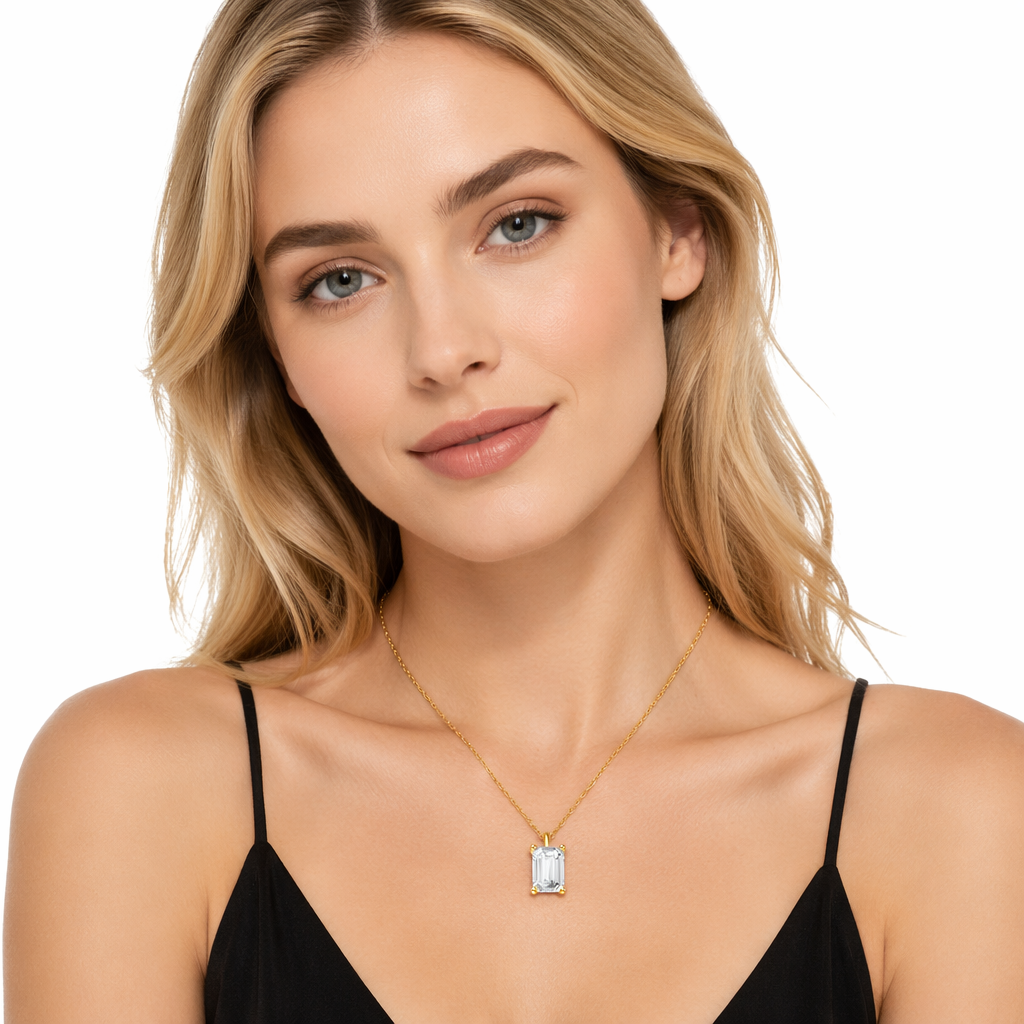 IGI Certified Lab Grown Diamond Necklace with 18k Solid Gold Emerald Cut 1ct D VVS2 Solitaire Pendant for Luxury Wedding Jewelry Collection