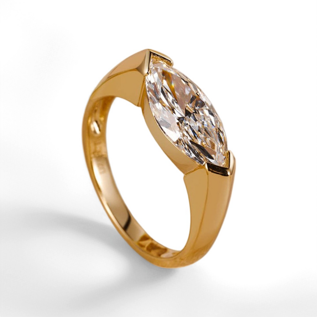 IGI Certified Lab Grown Diamond Ring With18K Gold CVD 3 Carat D VVS2 Clarity  Marquise Cut for Proposal Engagement Women