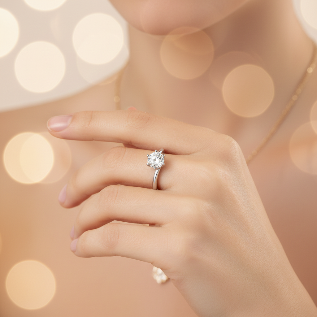 IGI Certified Lab Grown Diamond Wedding Ring with 3ct Round Brilliant Cut D VVS2 Bud-Shaped Claw Setting 18K/14K for Daily Wear