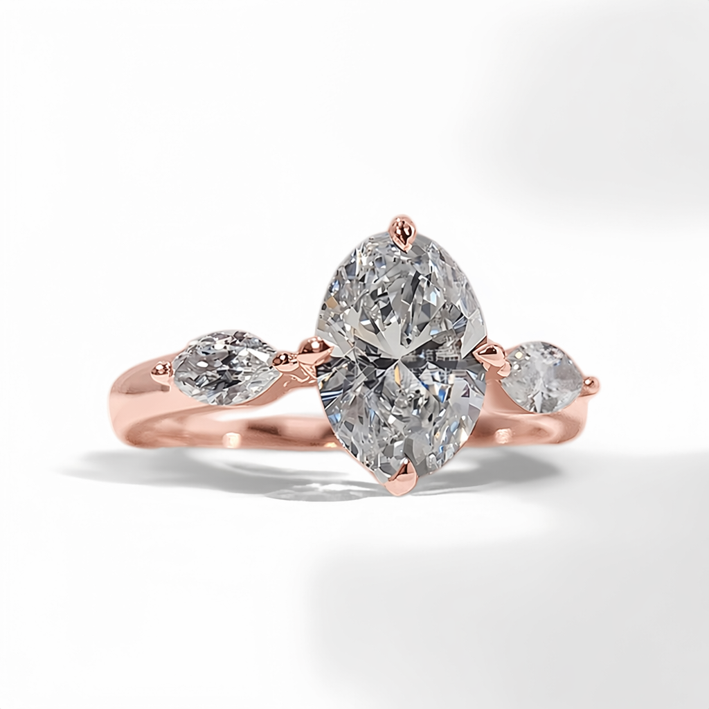 Three-stone Oval Cut Lab Grown Diamond Ring with IGI Certified 2 Carats D VVS2 18K for Wedding Customization