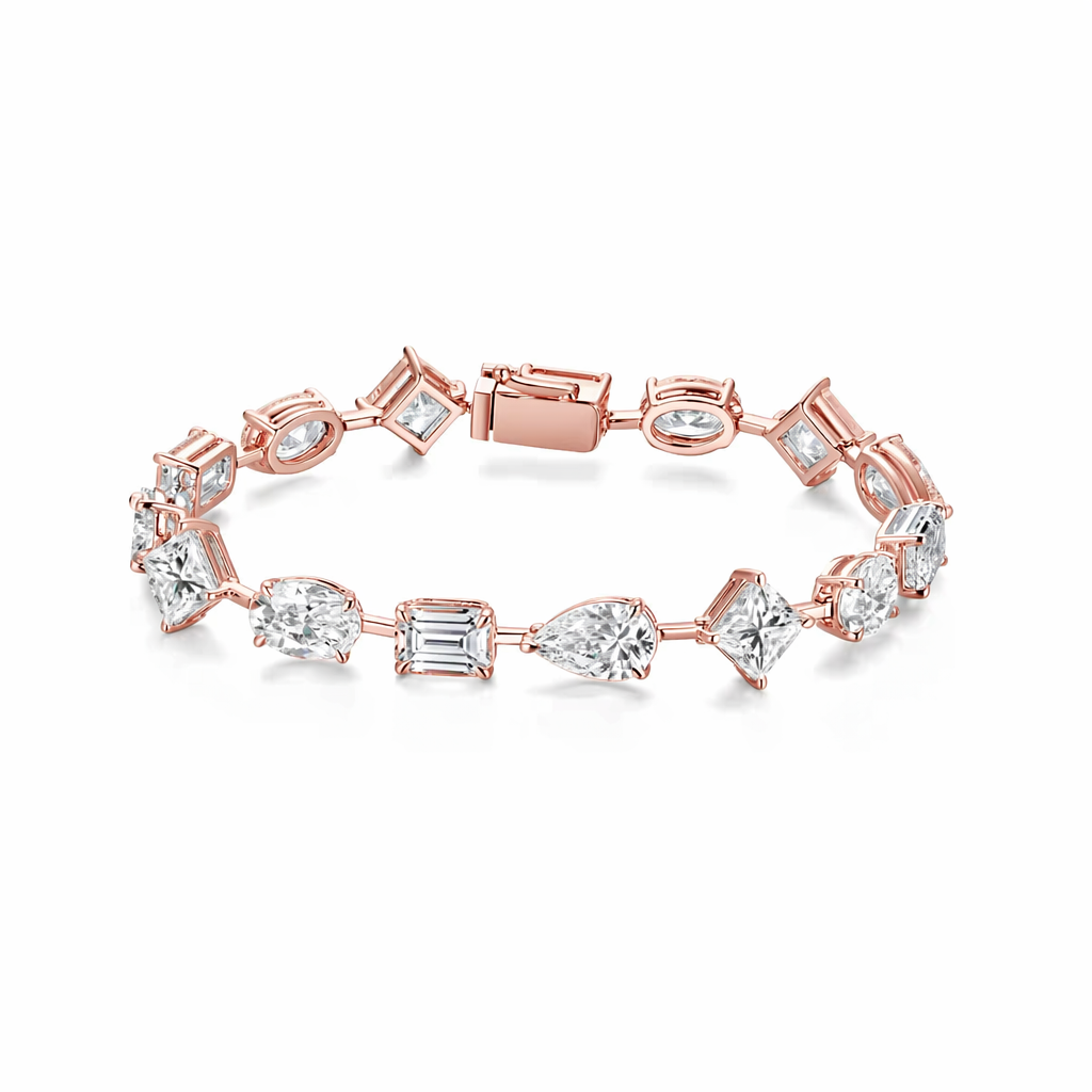 Custom Exquisite 14K 18K Pear Oval Emerald Princess Cut Each 0.5CT Lab-Grown Diamond Tennis Bracelet with IGI Certified for Daily Wear