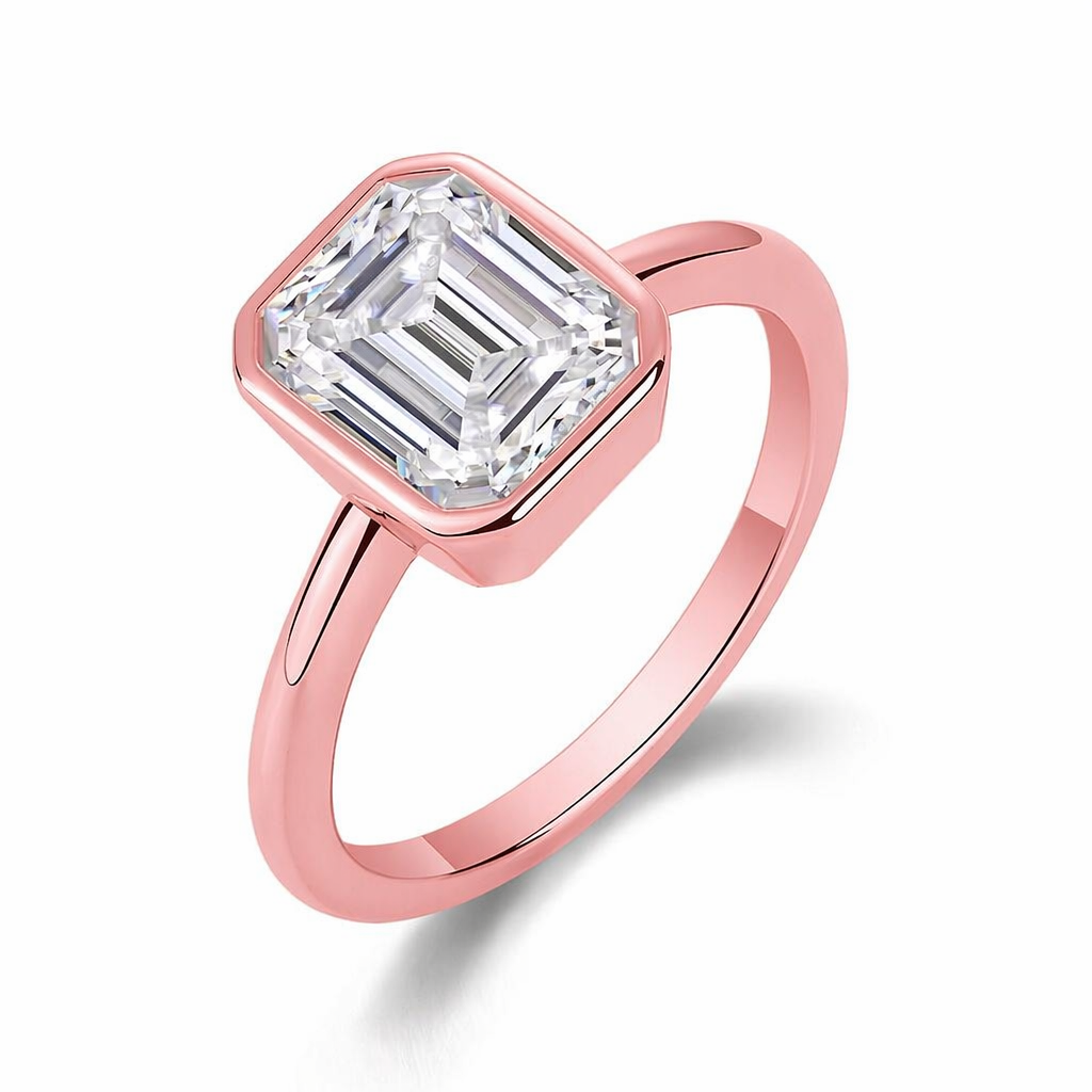 Lab Grown Diamond  14k 18k Solid Gold Ring IGI Certified Emerald Cut 2ct D VVS2
