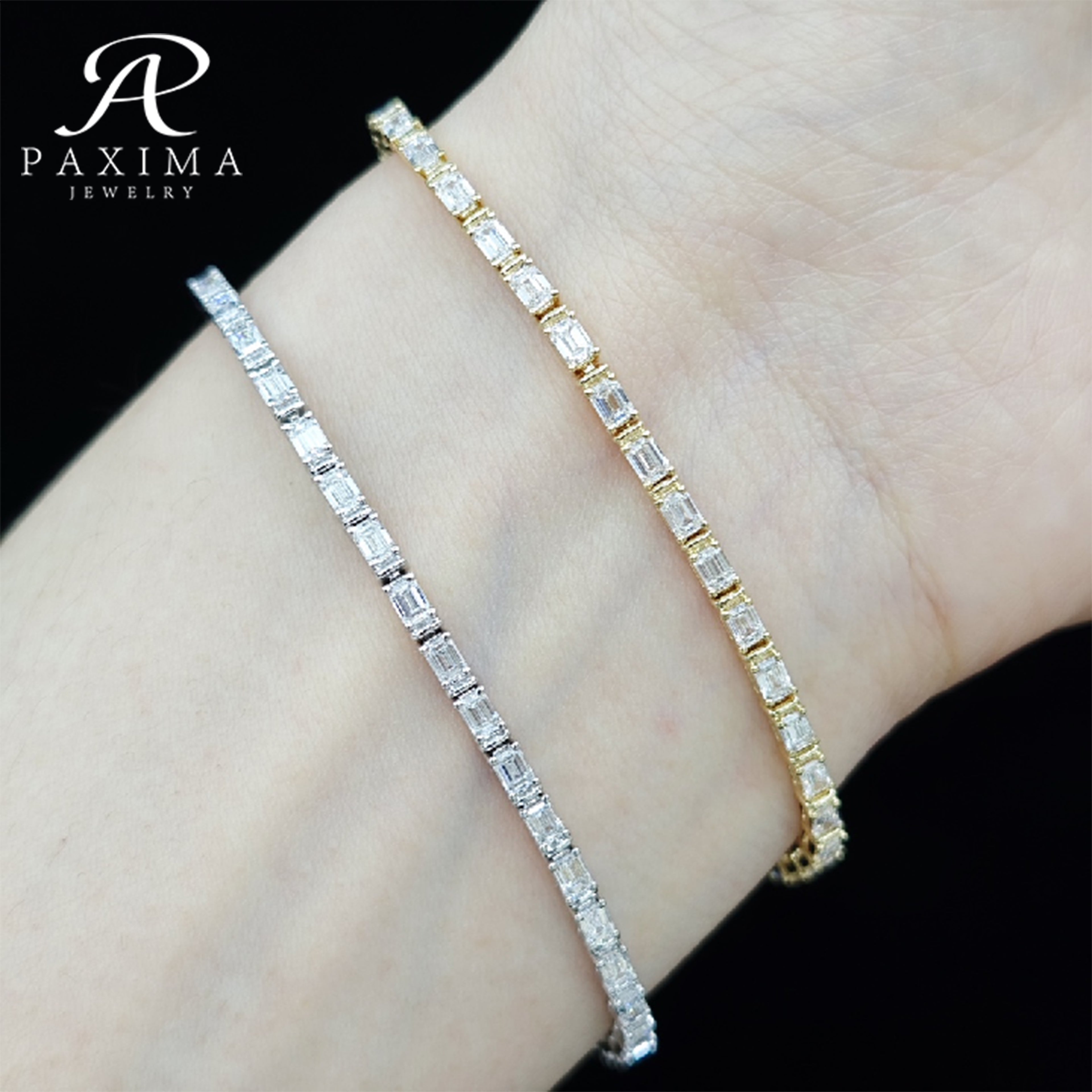 18K Soild Gold IGI Certified Lab Grown Diamond Tennis Bracelet  Emerald Cut 3.8*5.4mm 0.5ct  DEF VVS VS East-west