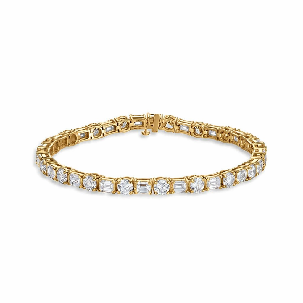 IGI Certified Lab-Grown Diamond Bracelet Emerald Cut (5*7mm 1.15CT) Round Cut (5mm 0.5CT ) with 18K Gold Bangle for Women Men Premium Jewelry