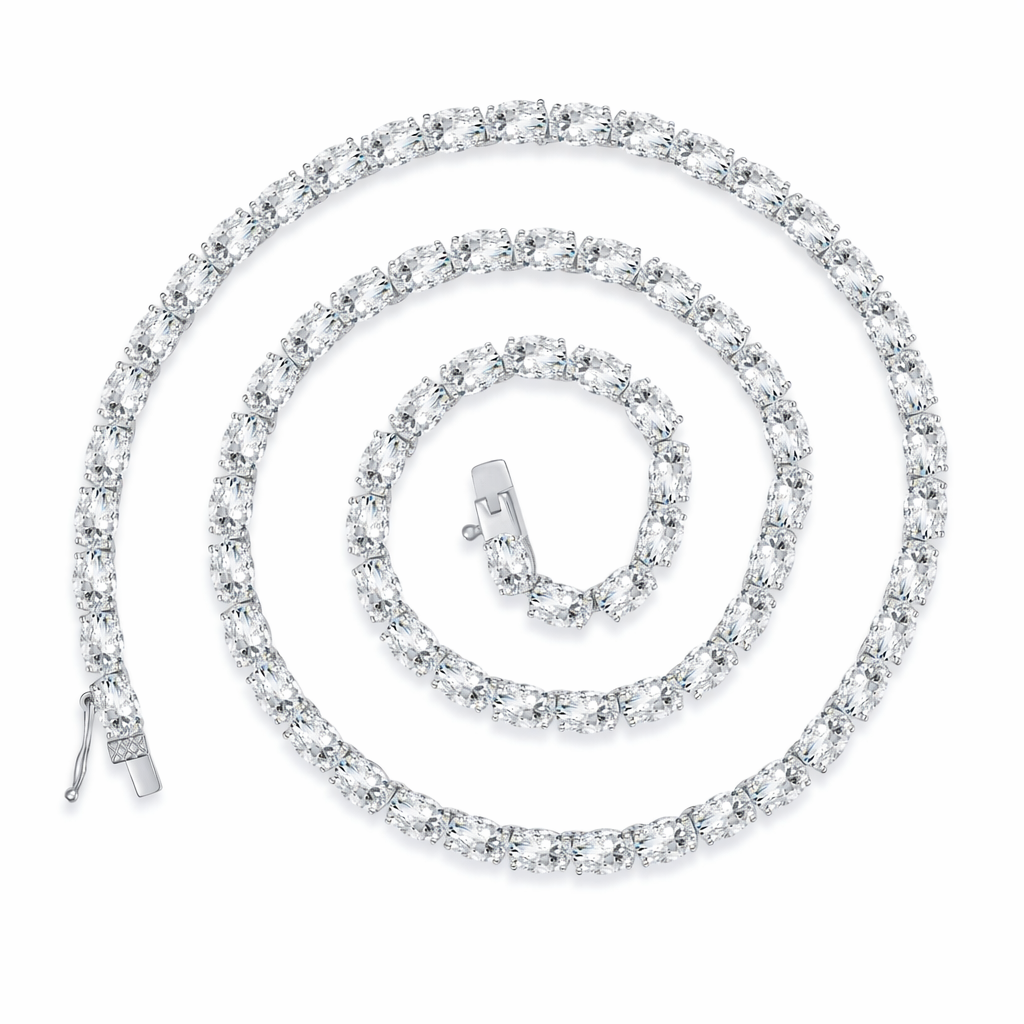 IGI Certified10k Lab Grown Diamond Tennis Choker Necklace with DEF VVS 3*5mm Oval Cut Full Station Chain
