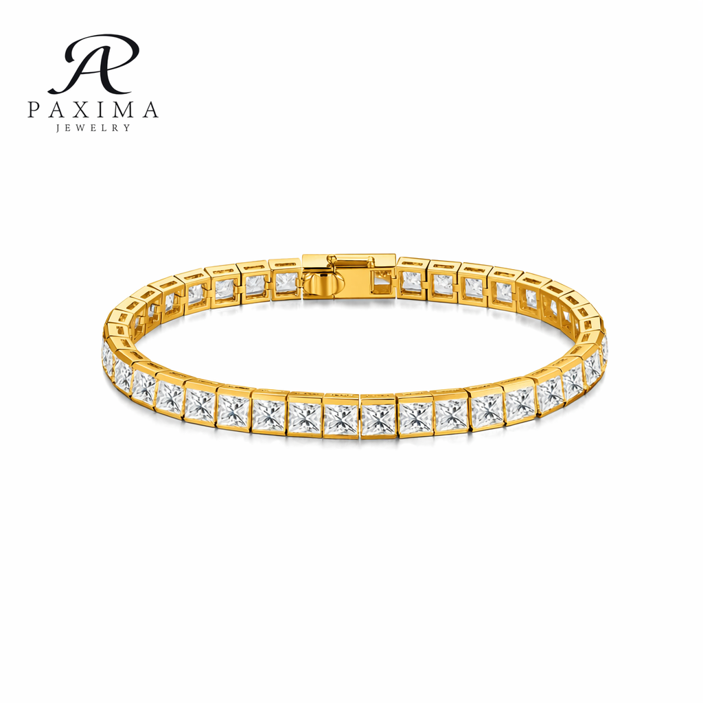 IGI Certified Lab Grown Diamond Tennis Bracelet with Princess Cut (2*2mm) DEF VVS HPHT 18K Gold for High End Jewelry Collection