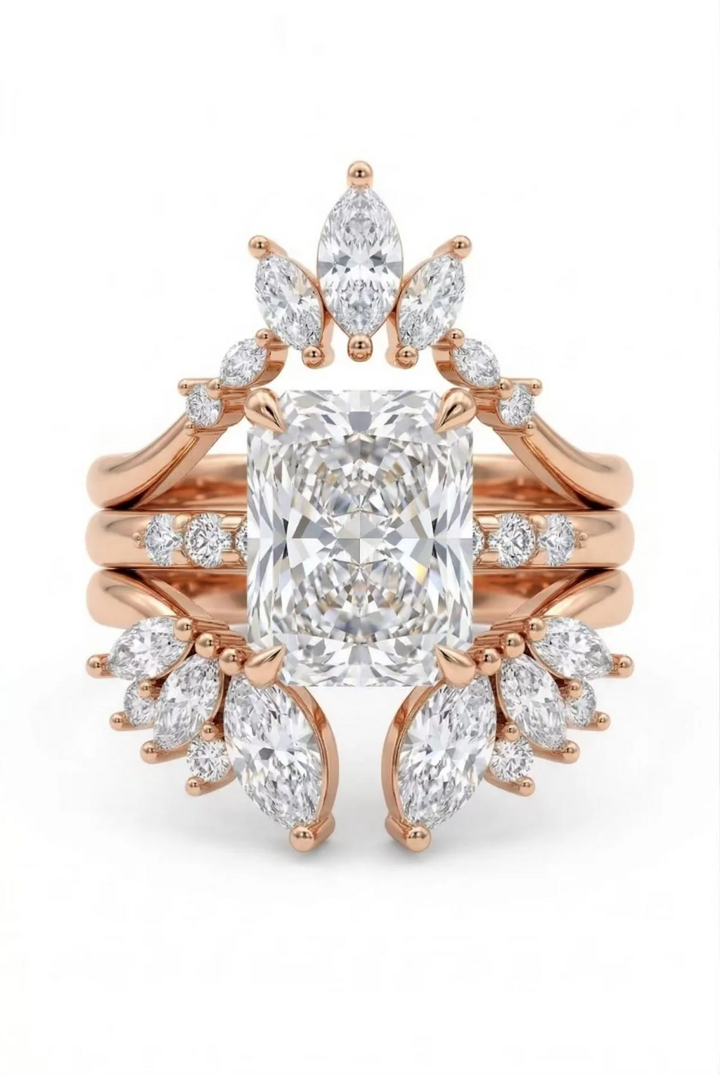 Stacked Elegant Style Lab Grown Diamond Wedding Ring with IGI Certified 3CT Carats D VVS2 Radiant Cut 18K/14K Gold for Luxury Wedding