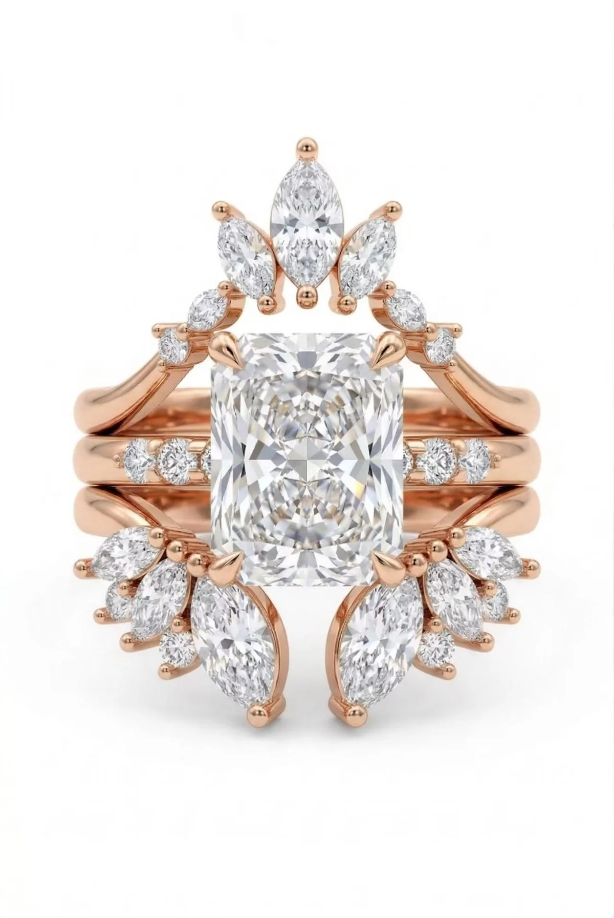 Stacked Elegant Style Lab Grown Diamond Wedding Ring with IGI Certified 3CT Carats D VVS2 Radiant Cut 18K/14K Gold for Luxury Wedding