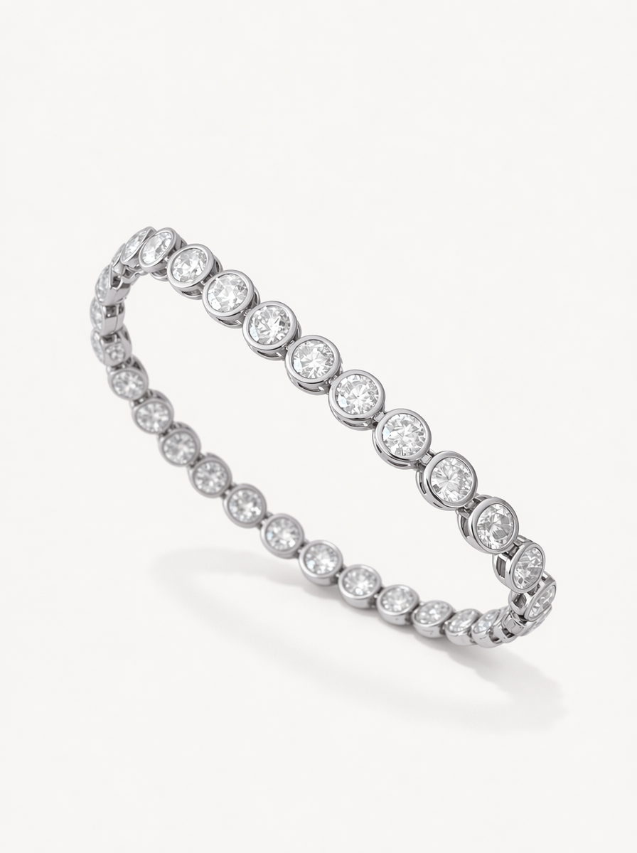 IGI Certified Lab Grown Diamond Tennis Bracelet 19K 14K 18K Gold Round Brilliant Cut 3.4mm
