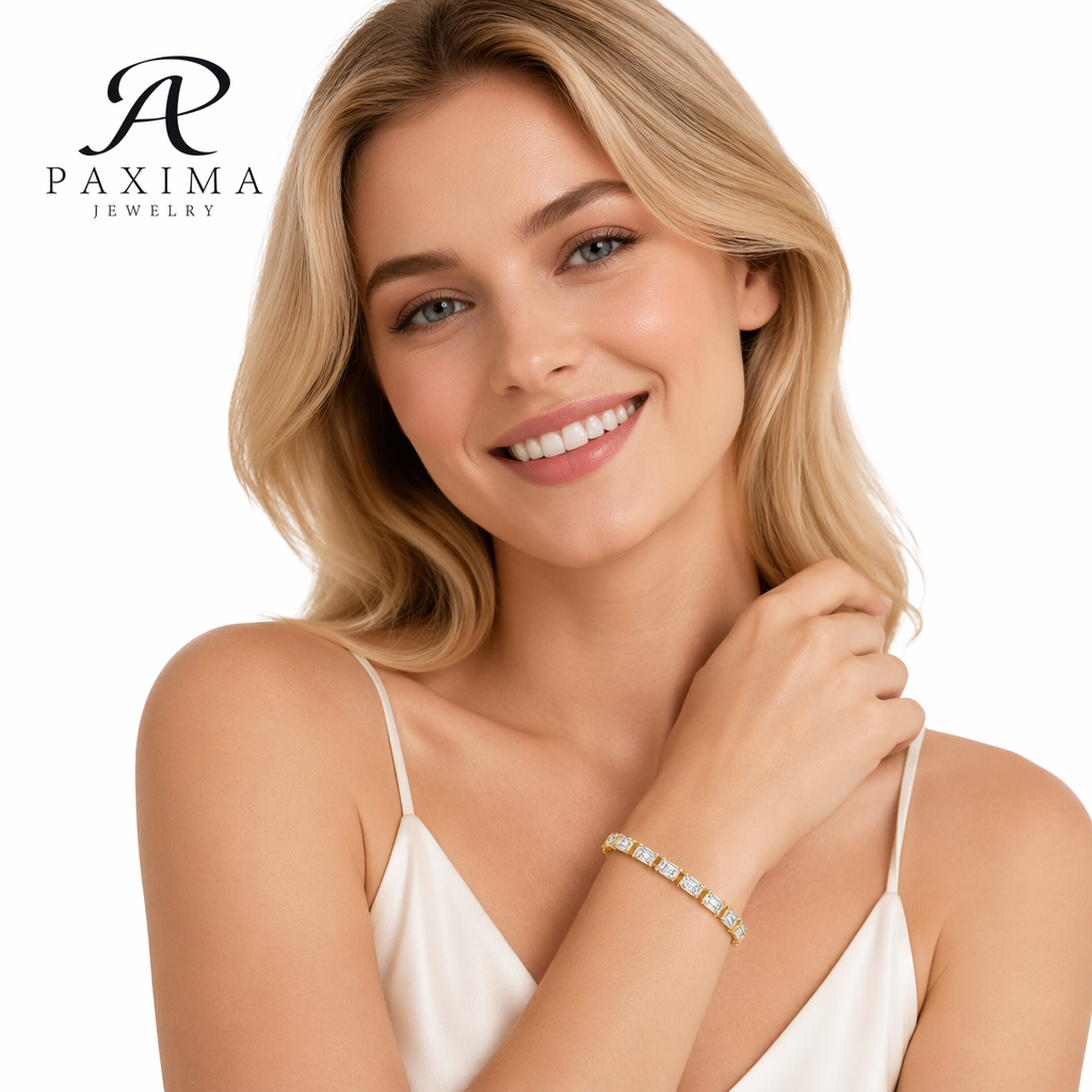 18K Soild Gold IGI Certified Lab Grown Diamond Tennis Bracelet  Emerald Cut 3.8*5.4mm 0.5ct  DEF VVS VS East-west